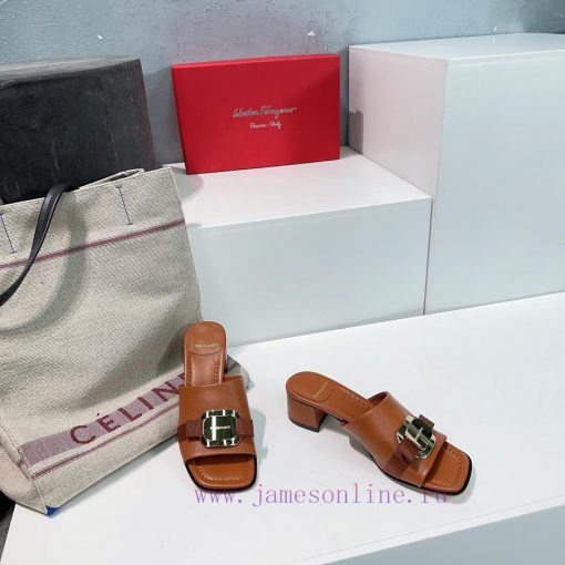 High quality salvatore Ferragamo/Ferragamo 24 spring/summer new Viva thick heel open toe slivtagj5k4 - Image 7
