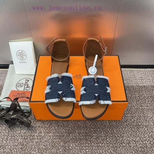 Hermes Spring/Summer Classic Santorini Color blocked I-shaped Dragging Women's Shoes H Home frvj35r6 - Image 2