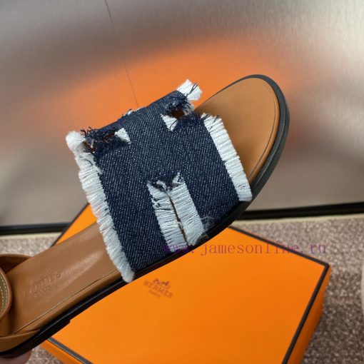 Hermes Spring/Summer Classic Santorini Color blocked I-shaped Dragging Women's Shoes H Home frvj35r6 - Image 8
