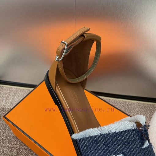 Hermes Spring/Summer Classic Santorini Color blocked I-shaped Dragging Women's Shoes H Home frvj35r6 - Image 9