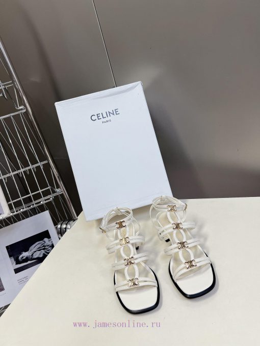 Celine's Spring/Summer Retro Triumphal Arch Fashionable Coarse Heels Sandals, Paired with Sodojqpzdd - Image 2