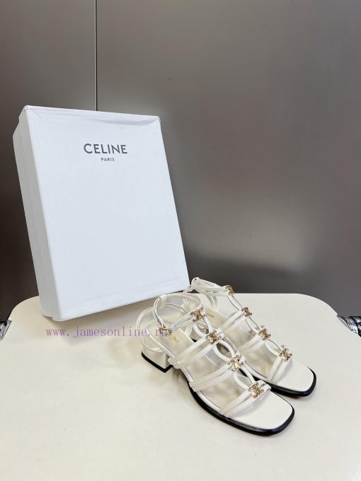 Celine's Spring/Summer Retro Triumphal Arch Fashionable Coarse Heels Sandals, Paired with Sodojqpzdd - Image 3