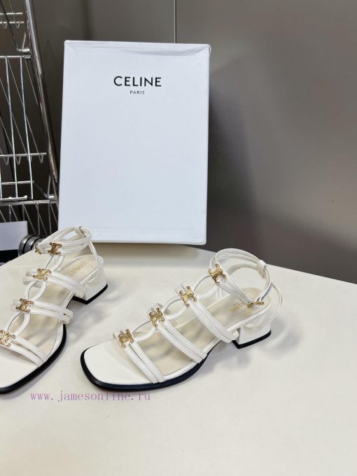 Celine's Spring/Summer Retro Triumphal Arch Fashionable Coarse Heels Sandals, Paired with Sodojqpzdd - Image 4