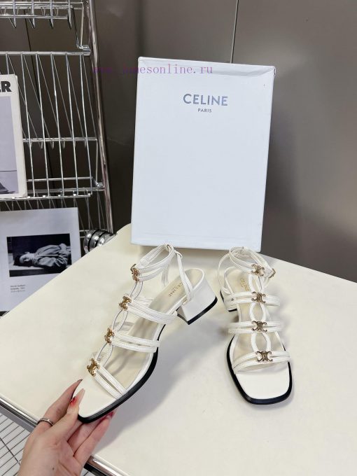 Celine's Spring/Summer Retro Triumphal Arch Fashionable Coarse Heels Sandals, Paired with Sodojqpzdd - Image 5