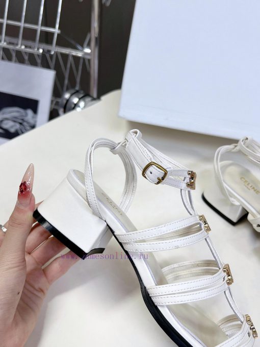 Celine's Spring/Summer Retro Triumphal Arch Fashionable Coarse Heels Sandals, Paired with Sodojqpzdd - Image 9