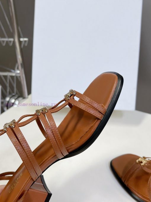 Celine's Spring/Summer Retro Triumphal Arch Fashionable Coarse Heels Sandals, Paired with Sot3i9j987 - Image 9