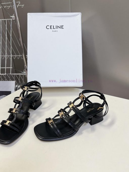 Celine's Spring/Summer Retro Triumphal Arch Fashionable Coarse Heels Sandals, Paired with Soi2y6kfqr - Image 4