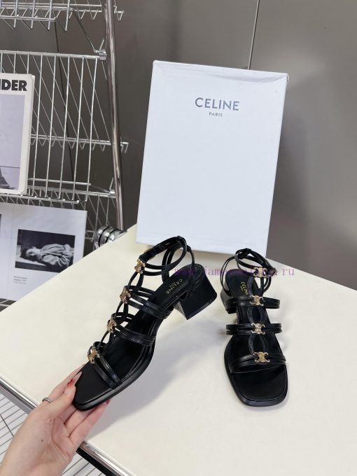 Celine's Spring/Summer Retro Triumphal Arch Fashionable Coarse Heels Sandals, Paired with Soi2y6kfqr - Image 5