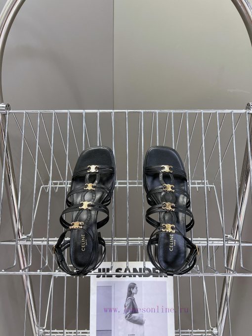 Celine's Spring/Summer Retro Triumphal Arch Fashionable Coarse Heels Sandals, Paired with Soi2y6kfqr - Image 7