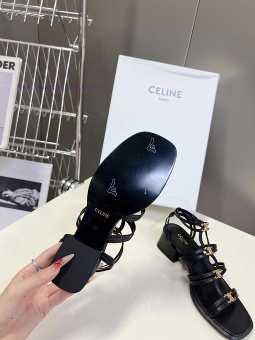 Celine's Spring/Summer Retro Triumphal Arch Fashionable Coarse Heels Sandals, Paired with Soi2y6kfqr - Image 10