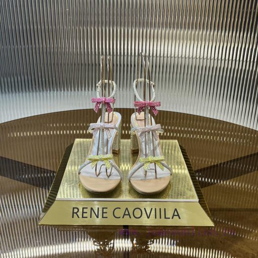 Top version ️R ᴇɴᴇ C ᴀᴏᴠɪʟʟᴀ | 2024s 𝐒 RC Classic Bow High Heel Sandals, Colorful Crystal Bohfqzr37b