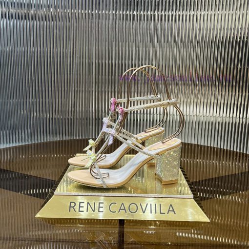Top version ️R ᴇɴᴇ C ᴀᴏᴠɪʟʟᴀ | 2024s 𝐒 RC Classic Bow High Heel Sandals, Colorful Crystal Bohfqzr37b - Image 3