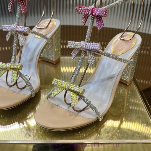 Top version ️R ᴇɴᴇ C ᴀᴏᴠɪʟʟᴀ | 2024s 𝐒 RC Classic Bow High Heel Sandals, Colorful Crystal Bohfqzr37b - Image 9