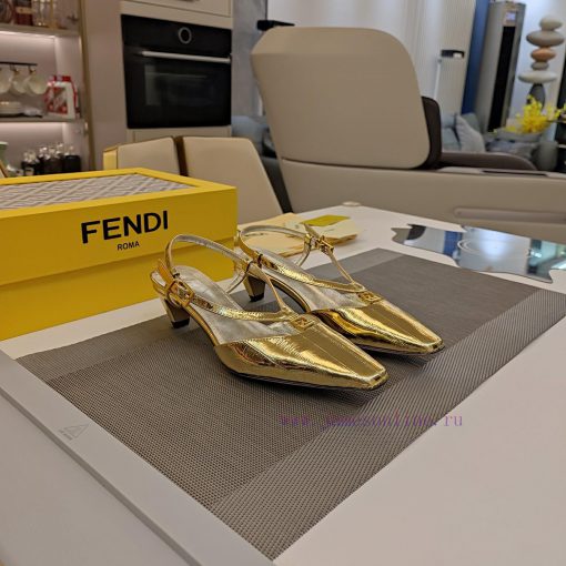 Small cone and V-shaped strap metal double F buckle Mueller sandals seriesFendi Top Edition 8zavyift - Image 4