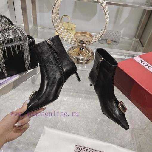 𝐑𝐨𝐠𝐞𝐫𝐕𝐢𝐯𝐢 * 24 New RV Women's Shoes Viv Choc Metal Buckle Thin Heel Short Boots RV's new boo57irajdt - Image 5