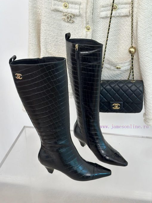 Chanel | Chanel 23c Autumn/Winter New ProductsDouble C Small Square Head Cat Heel Boots Seribmzbkskk - Image 4