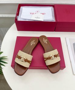 Valentino 2024 SS Spring/Summer New Product VLOGO Button Lafite Grass Slippers Newly Release4f9bvfix