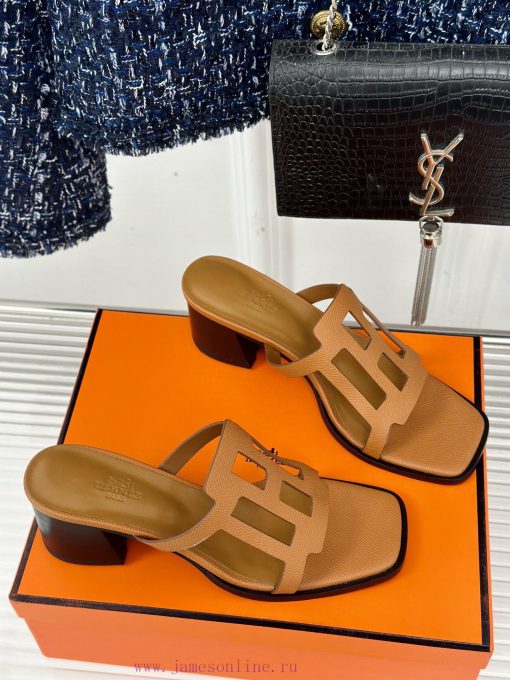 Herm è s/Herm è s Classic Hollow H Thick Heel SlippersExtremely retro design with a strong ec4lfyap4 - Image 4