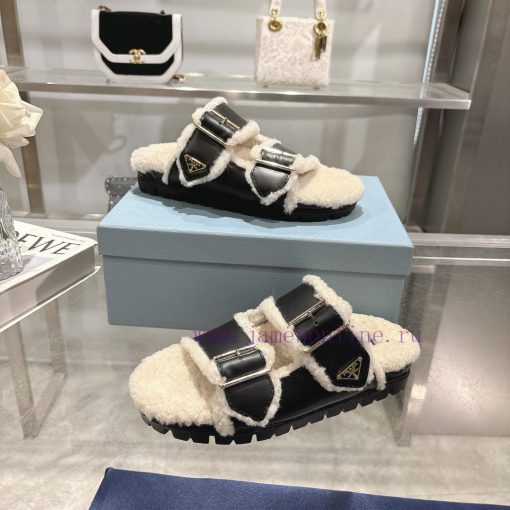 Prada slippers feature a soft lining and an iconic triangular logo, showcasing a unique bina3intsu6f - Image 8