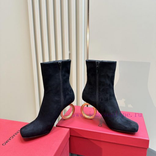 FERRAGAMO square toe fashion bootsUnique sculptural heel with same tone finish, adorned withwb56aqkz - Image 4