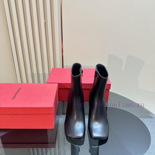 FERRAGAMO square toe fashion bootsUnique sculptural heel with same tone finish, adorned with4k6olgft - Image 3