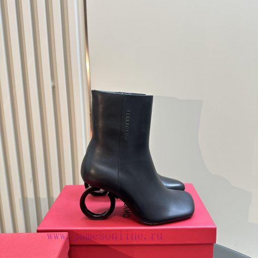 FERRAGAMO square toe fashion bootsUnique sculptural heel with same tone finish, adorned with4k6olgft - Image 6