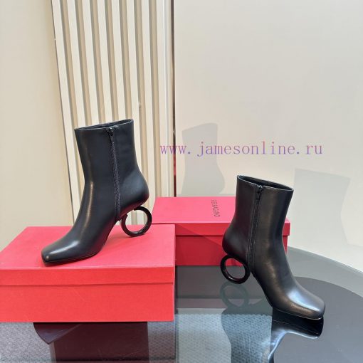 FERRAGAMO square toe fashion bootsUnique sculptural heel with same tone finish, adorned with4k6olgft - Image 7
