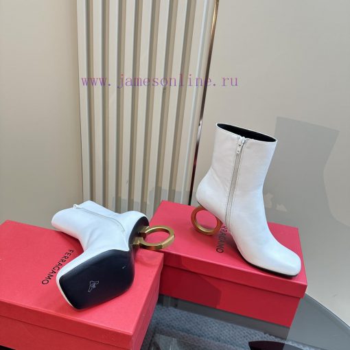 FERRAGAMO square toe fashion bootsUnique sculptural heel with same tone finish, adorned withntrsafi4 - Image 5