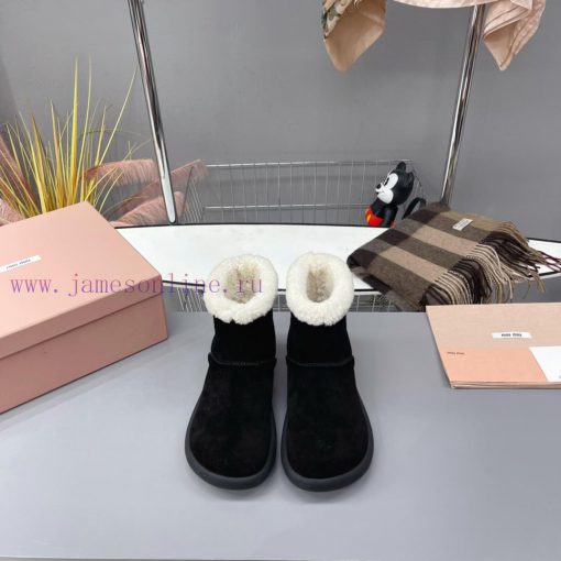 MiuMiu 2024 Autumn/Winter Fashion Style Strapped Wool Short Boots Snow Boots Fury ShoesFrequi3720z8i - Image 2