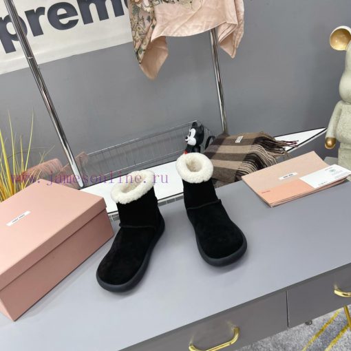 MiuMiu 2024 Autumn/Winter Fashion Style Strapped Wool Short Boots Snow Boots Fury ShoesFrequi3720z8i - Image 3