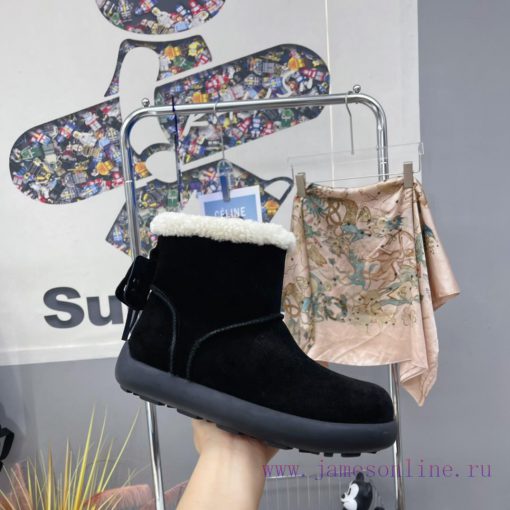 MiuMiu 2024 Autumn/Winter Fashion Style Strapped Wool Short Boots Snow Boots Fury ShoesFrequi3720z8i - Image 8
