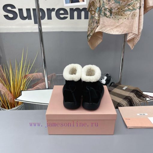MiuMiu 2024 Autumn/Winter Fashion Style Strapped Wool Short Boots Snow Boots Fury ShoesFrequi3720z8i - Image 10