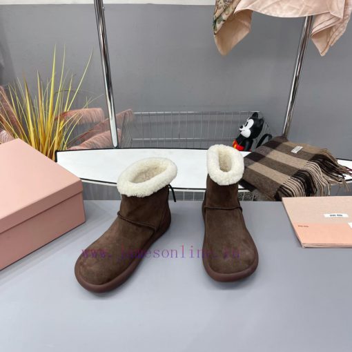 MiuMiu 2024 Autumn/Winter Fashion Style Strapped Wool Short Boots Snow Boots Fury ShoesFrequz18q499n - Image 3