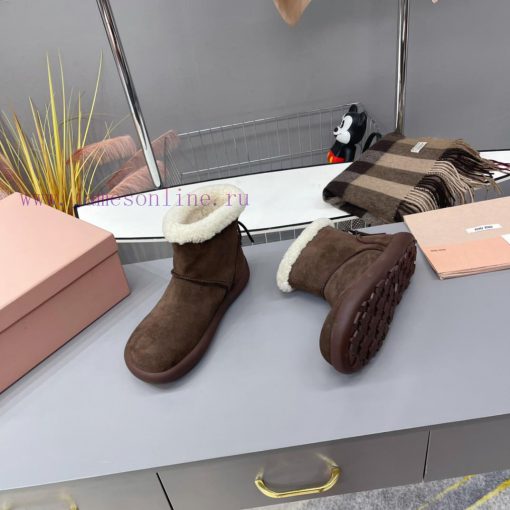 MiuMiu 2024 Autumn/Winter Fashion Style Strapped Wool Short Boots Snow Boots Fury ShoesFrequz18q499n - Image 4