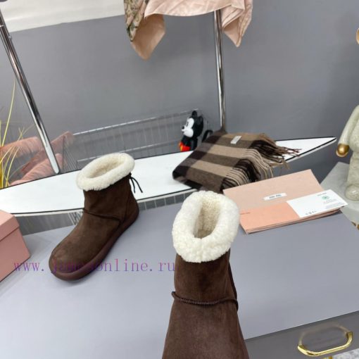 MiuMiu 2024 Autumn/Winter Fashion Style Strapped Wool Short Boots Snow Boots Fury ShoesFrequz18q499n - Image 7