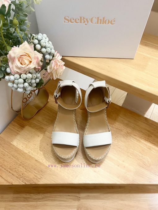 Commercial name See by Chloe Glyn wedge grass woven shoesOpen toed single toe loop buckle anlbhzdj4c