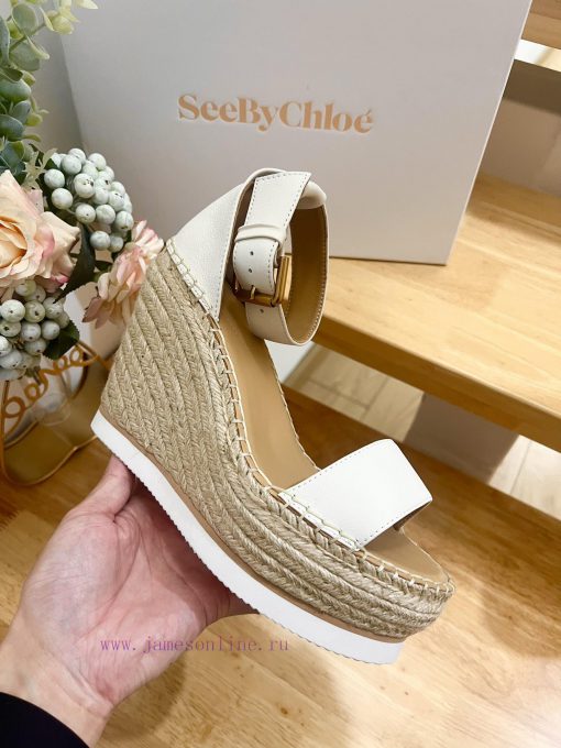 Commercial name See by Chloe Glyn wedge grass woven shoesOpen toed single toe loop buckle anlbhzdj4c - Image 5