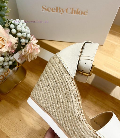Commercial name See by Chloe Glyn wedge grass woven shoesOpen toed single toe loop buckle anlbhzdj4c - Image 9