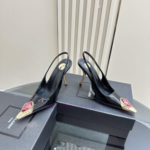 YSL Saint LaurentSS2024 New Product Metal Head Big Gemstone Elegant and Atmospheric High Heewpp8b3re - Image 4