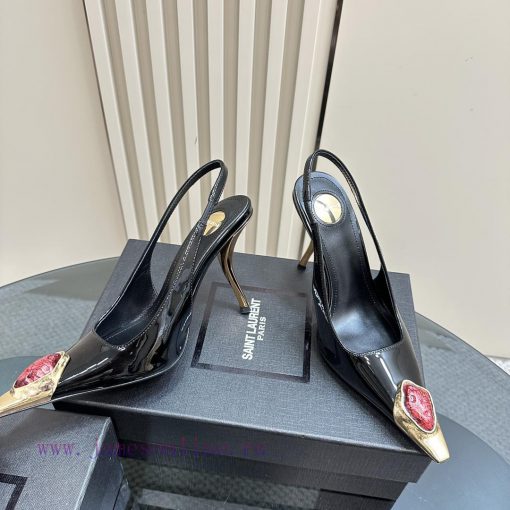 YSL Saint LaurentSS2024 New Product Metal Head Big Gemstone Elegant and Atmospheric High Heewpp8b3re - Image 5