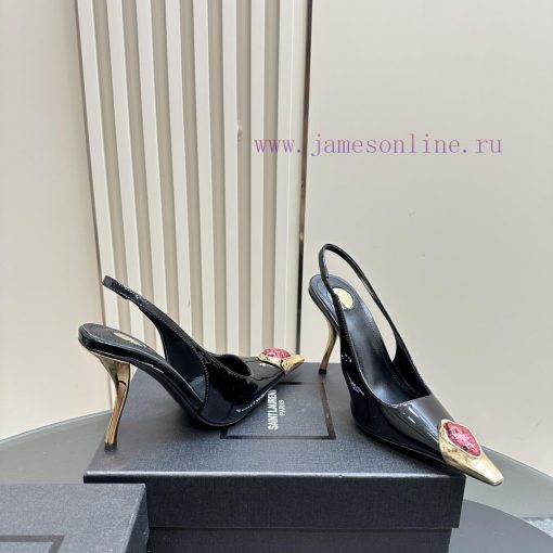 YSL Saint LaurentSS2024 New Product Metal Head Big Gemstone Elegant and Atmospheric High Heewpp8b3re - Image 6