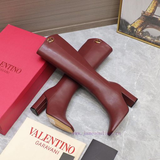 Purchasing grade24ss Autumn/Winter New Valentino Square Head V-Button Knight BootsValentino'qtc0v4gy - Image 3