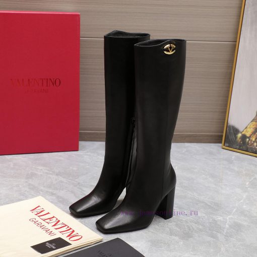 Purchasing grade24ss Autumn/Winter New Valentino Square Head V-Button Knight BootsValentino'169sfulv - Image 8