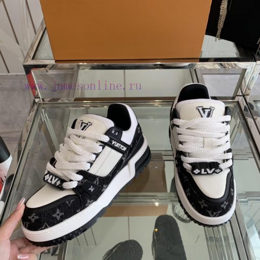 Louis Vuitton 2024 new denim LV Trainer chubby couple's bread shoes casual sports shoes boar4uty2kl2 - Image 4