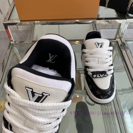 Louis Vuitton 2024 new denim LV Trainer chubby couple's bread shoes casual sports shoes boar4uty2kl2 - Image 5