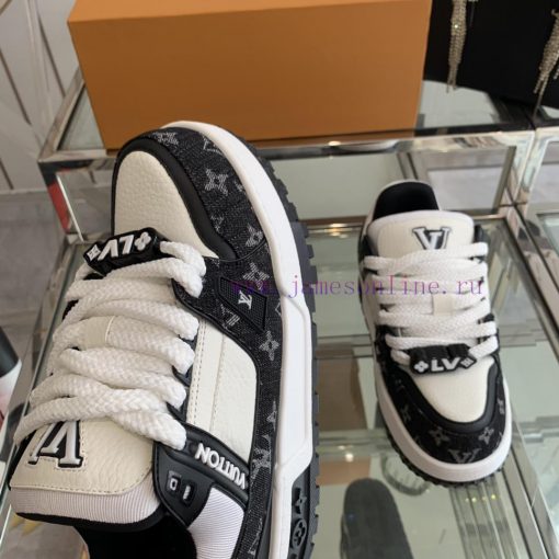 Louis Vuitton 2024 new denim LV Trainer chubby couple's bread shoes casual sports shoes boar4uty2kl2 - Image 6