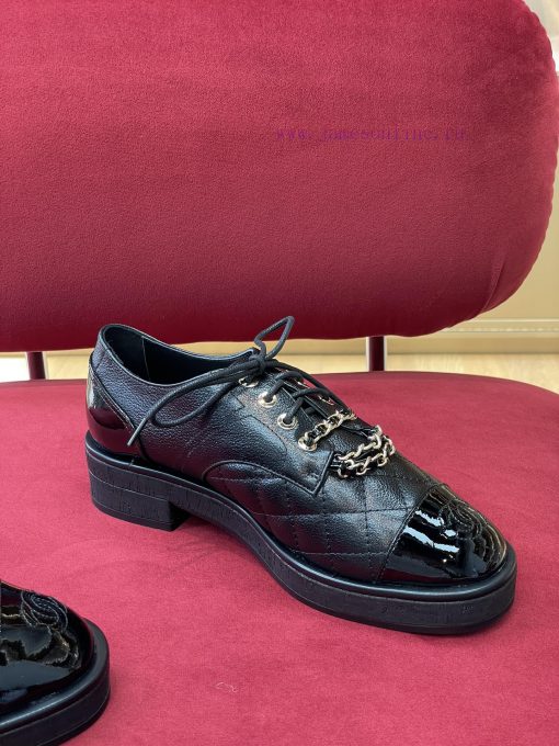 chane…l fw22 new arrival～️Chanel 2022 Autumn/Winter Chain Leather ShoesLitchi pattern calf lg78v7vnr - Image 4