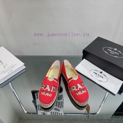 2023 simultaneous release of new Prada women's red fabric with leather covers, flat bottomedx0l9bw04 - Image 2