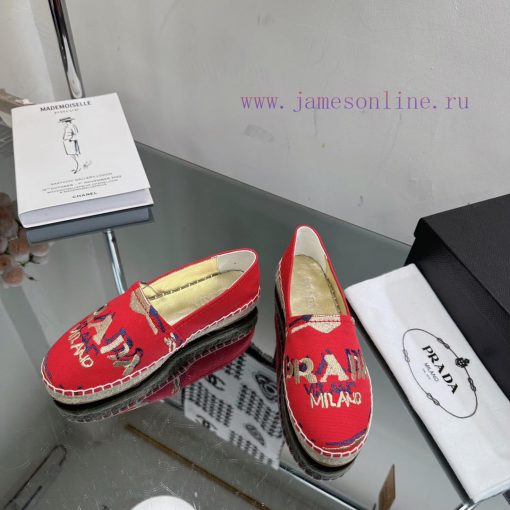 2023 simultaneous release of new Prada women's red fabric with leather covers, flat bottomedx0l9bw04 - Image 3