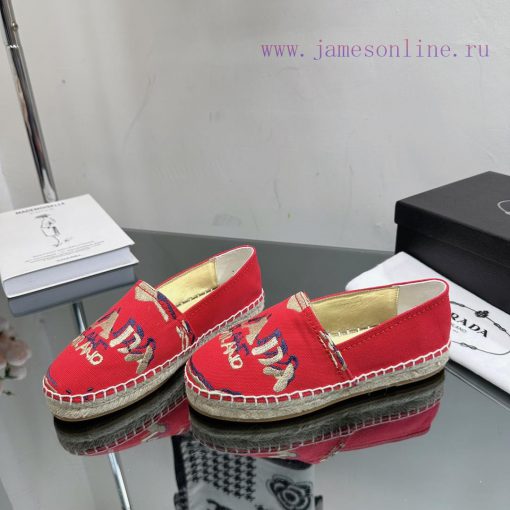 2023 simultaneous release of new Prada women's red fabric with leather covers, flat bottomedx0l9bw04 - Image 7